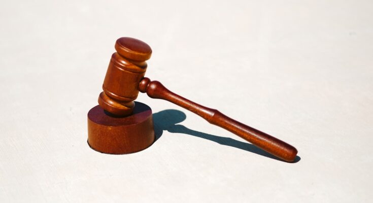 Wooden gavel on a light surface